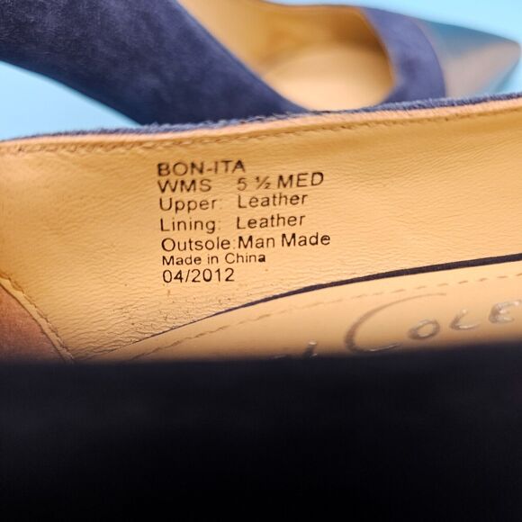 Kenneth Cole Metallic Gray Cap Toe Navy Suede Leather Stiletto Heels Womens 5.5M - Picture 9 of 9